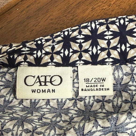 Cato Navy White Print Blouse 18/20W Boho Career Casual Roll Sleeve Top - Picture 7 of 10